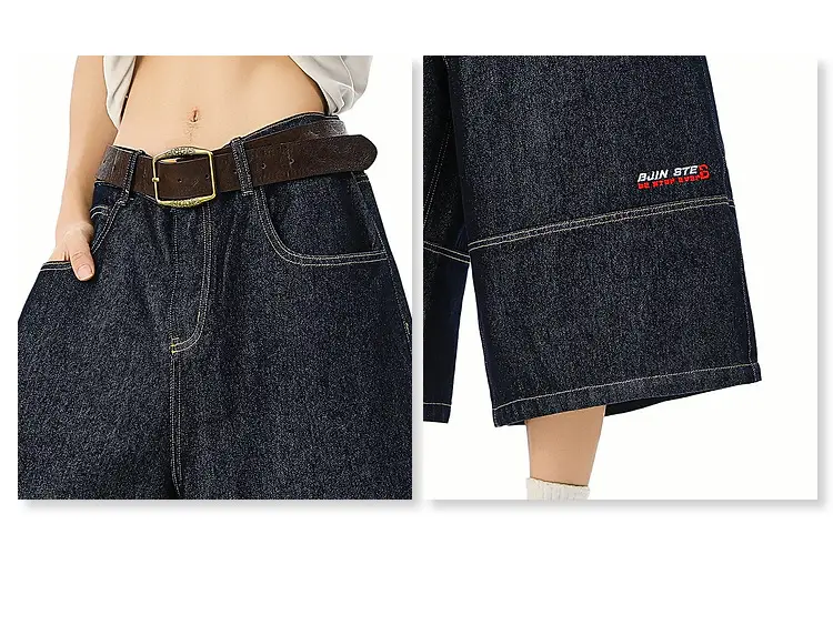 Men's Japanese Retro Denim Cropped Pants Dark Blue — feature 16