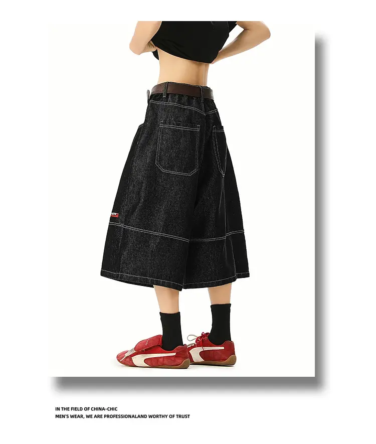 Men's Japanese Retro Denim Cropped Pants Dark Blue — feature 9