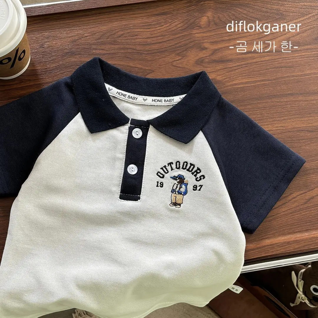 White Embroidered Boys Polo Shirt Short Sleeve Summer - Image 5
