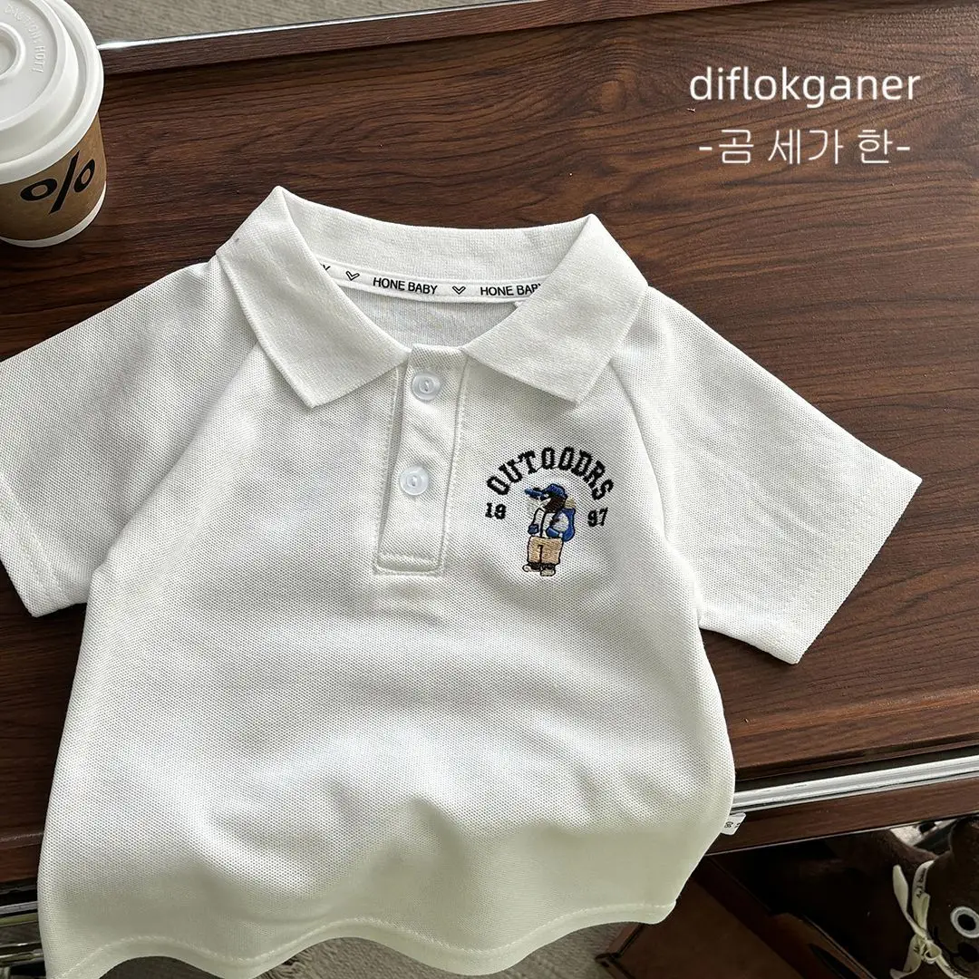 White Embroidered Boys Polo Shirt Short Sleeve Summer - Image 6