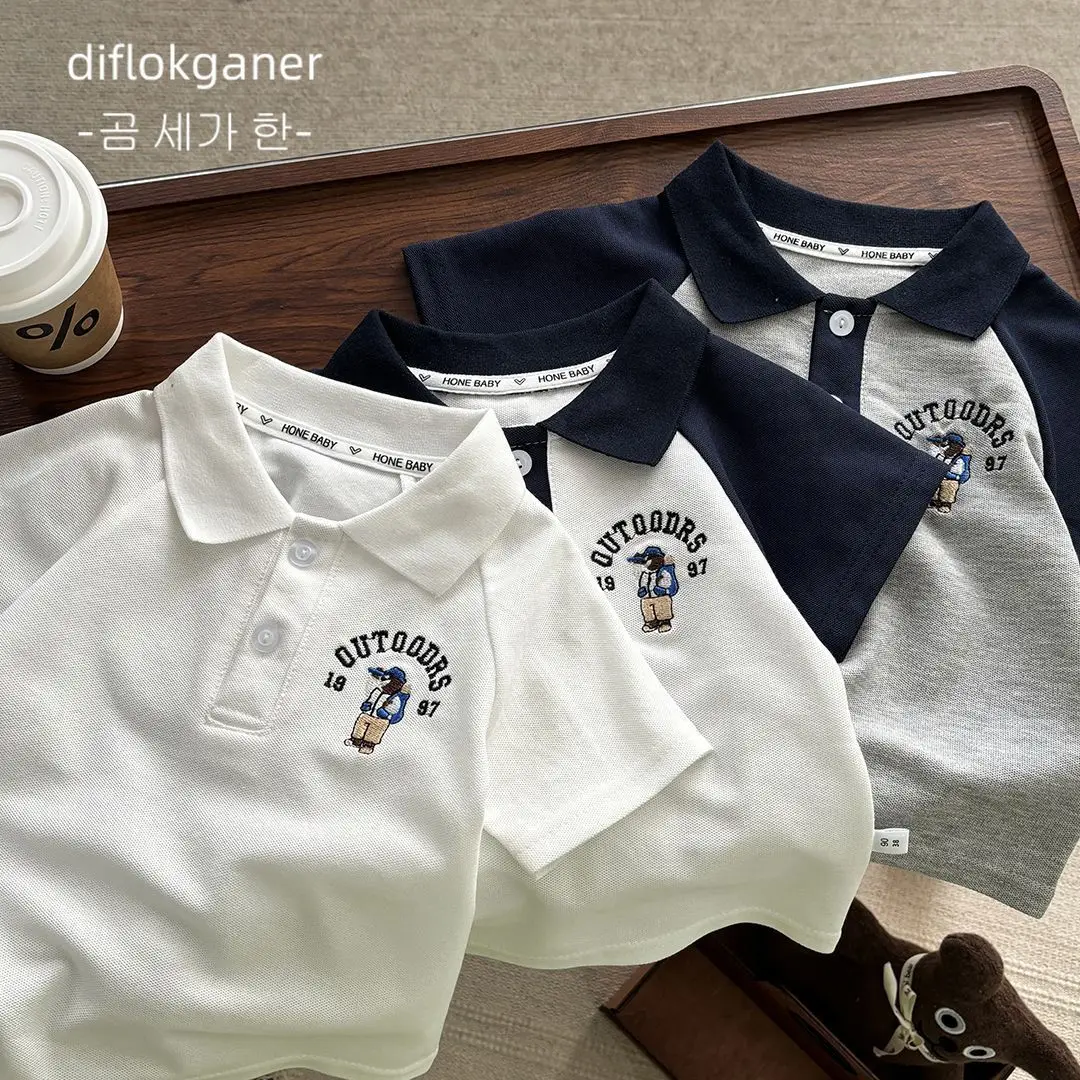 White Embroidered Boys Polo Shirt Short Sleeve Summer - Image 7