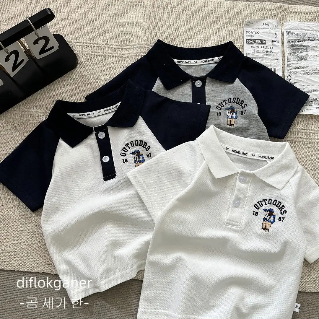 White Embroidered Boys Polo Shirt Short Sleeve Summer β feature 1