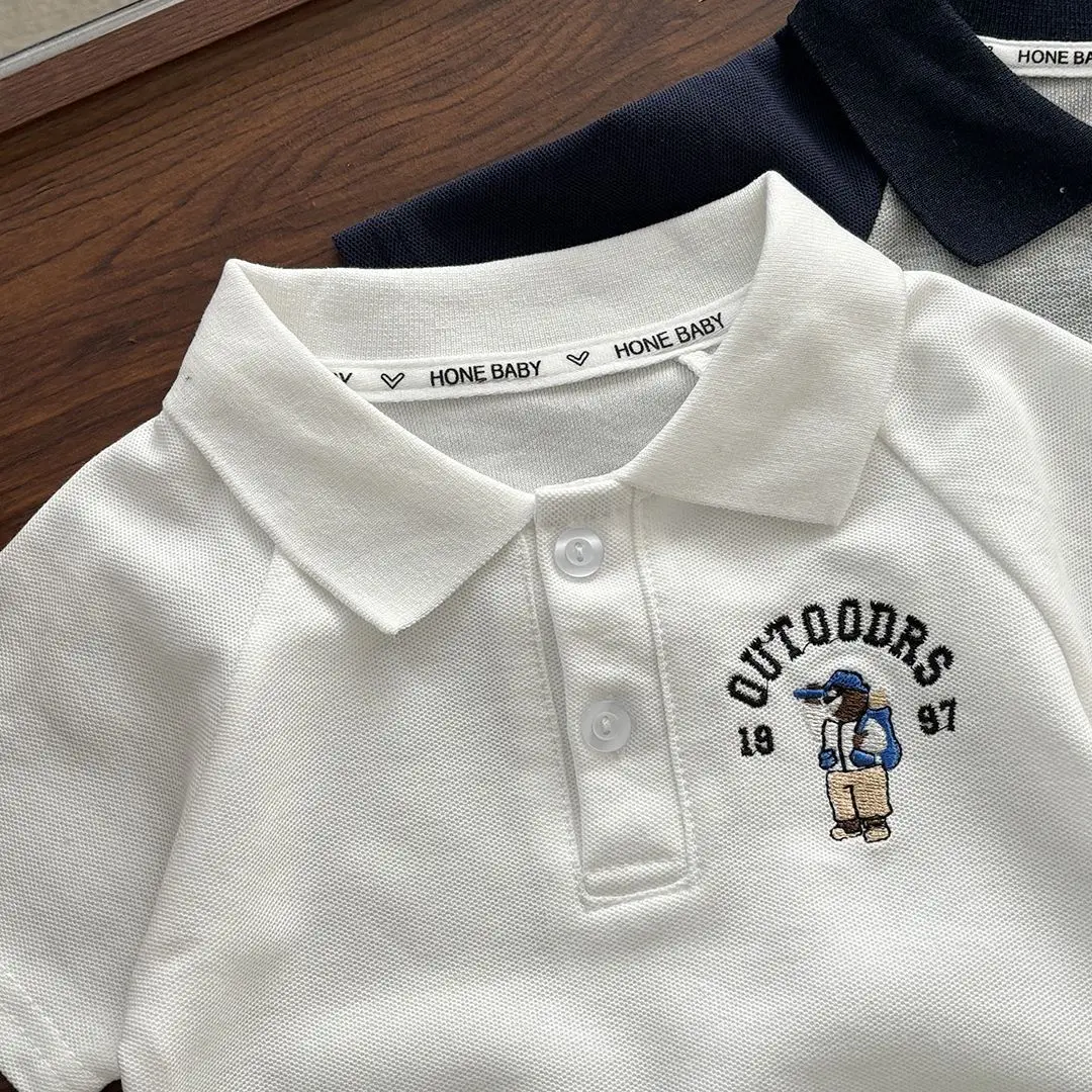 White Embroidered Boys Polo Shirt Short Sleeve Summer β feature 13