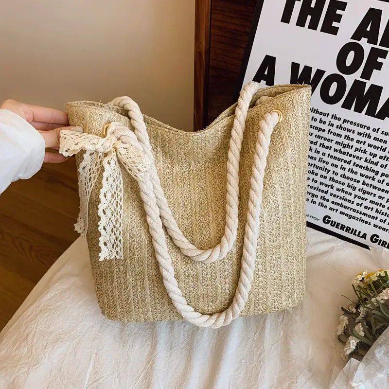 Women's Pastoral Woven Straw Shoulder Bag Large Capacity - Image 6