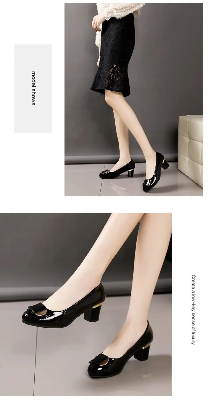 Women's Leather Shoes 2025 New Thick Heel Women's Flats Versatile Set Foot Medium Heel Rhinestone Professional Work Shoes Four Seasons Flats — feature 11