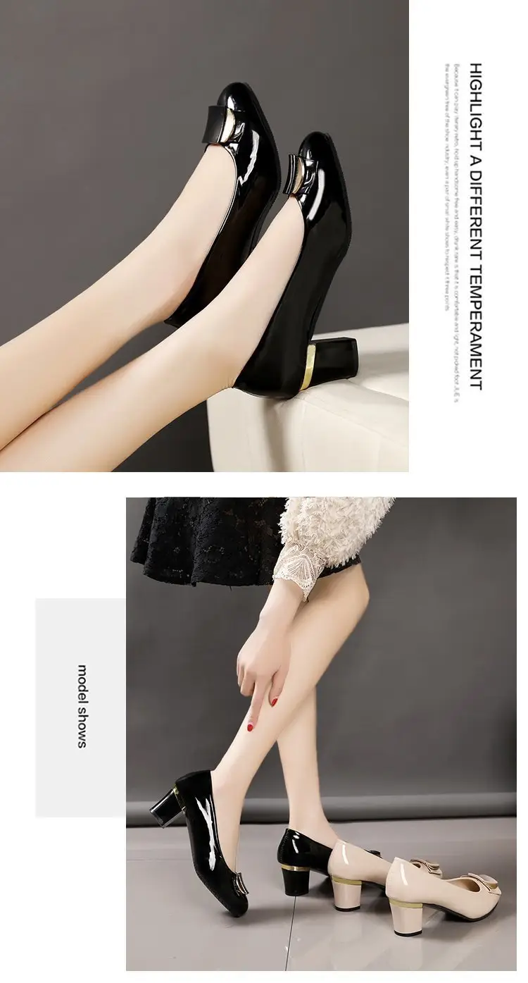 Women's Leather Shoes 2025 New Thick Heel Women's Flats Versatile Set Foot Medium Heel Rhinestone Professional Work Shoes Four Seasons Flats — feature 17