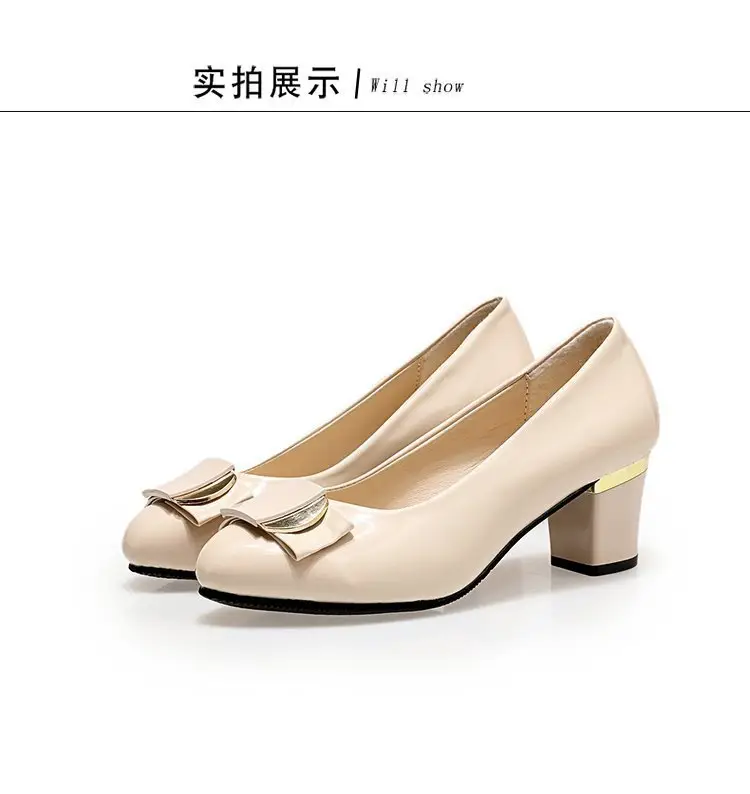 Women's Leather Shoes 2025 New Thick Heel Women's Flats Versatile Set Foot Medium Heel Rhinestone Professional Work Shoes Four Seasons Flats — feature 3