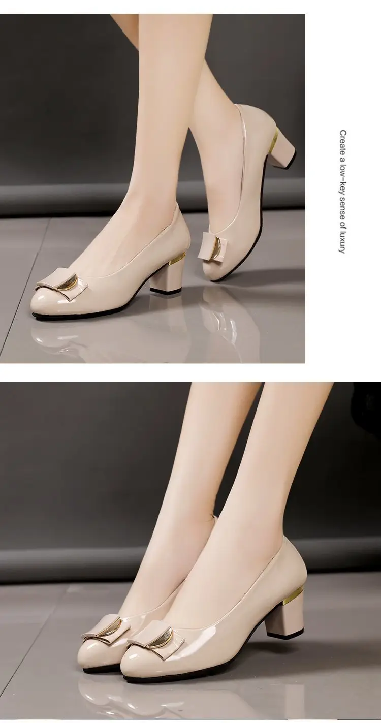 Women's Leather Shoes 2025 New Thick Heel Women's Flats Versatile Set Foot Medium Heel Rhinestone Professional Work Shoes Four Seasons Flats — feature 7