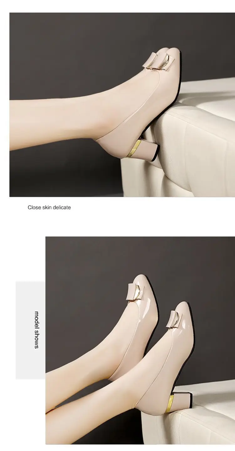 Women's Leather Shoes 2025 New Thick Heel Women's Flats Versatile Set Foot Medium Heel Rhinestone Professional Work Shoes Four Seasons Flats — feature 9