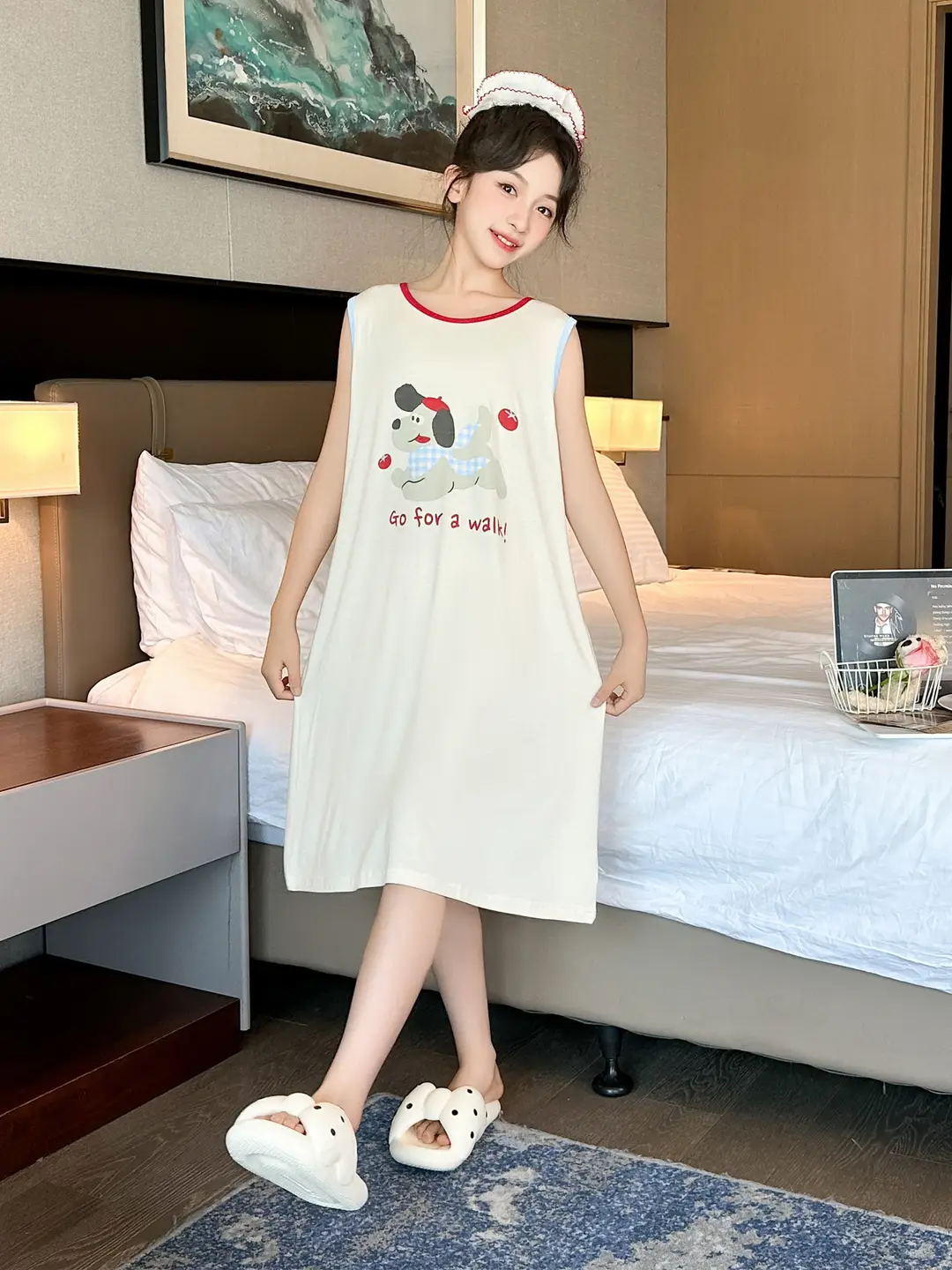 Children's Nightdress Summer Modal Girl Class A Girl New Cartoon Puppy Sleeveless Vest Sling Home Dress