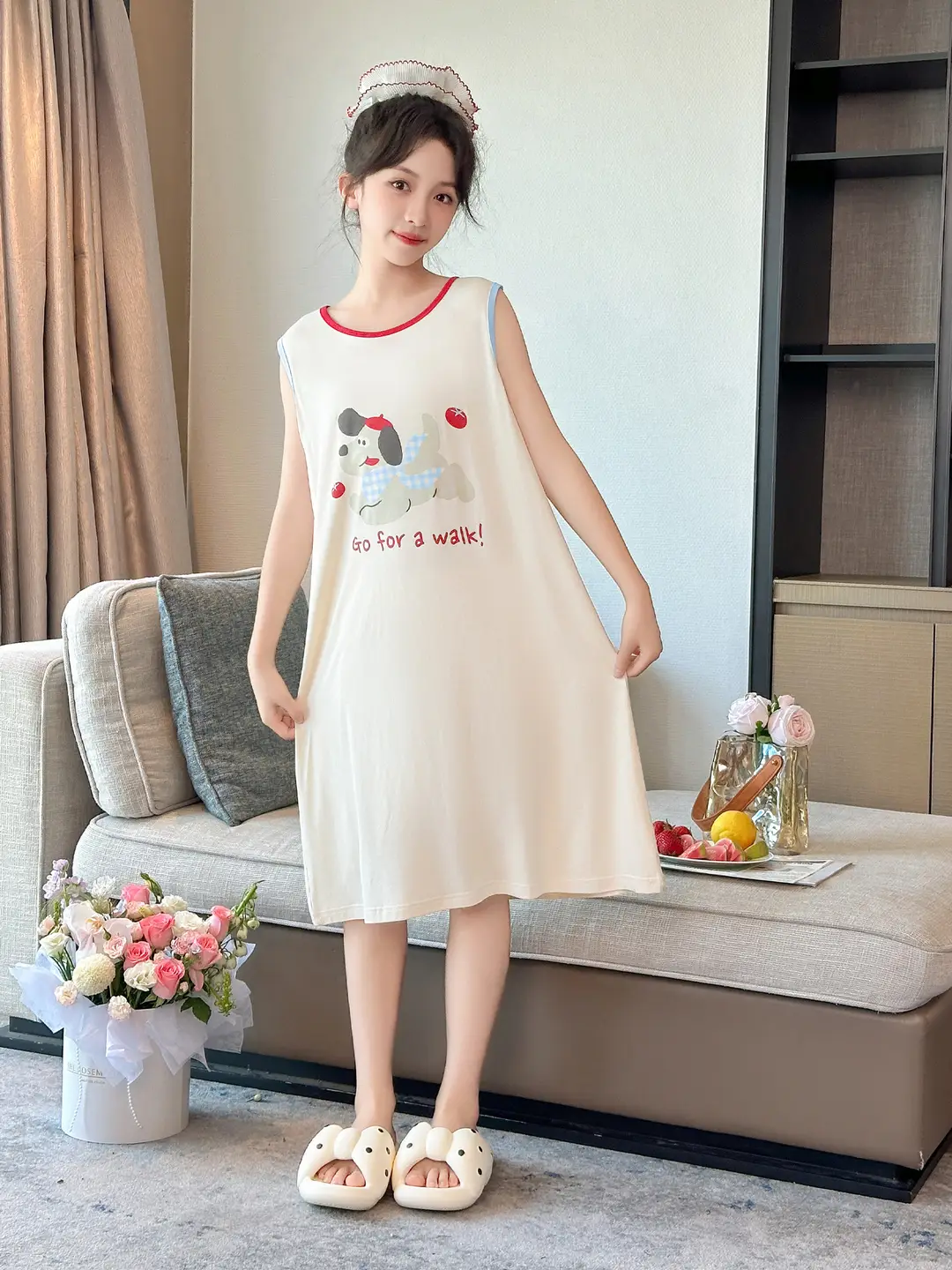 Children's Nightdress Summer Modal Girl Class A Girl New Cartoon Puppy Sleeveless Vest Sling Home Dress