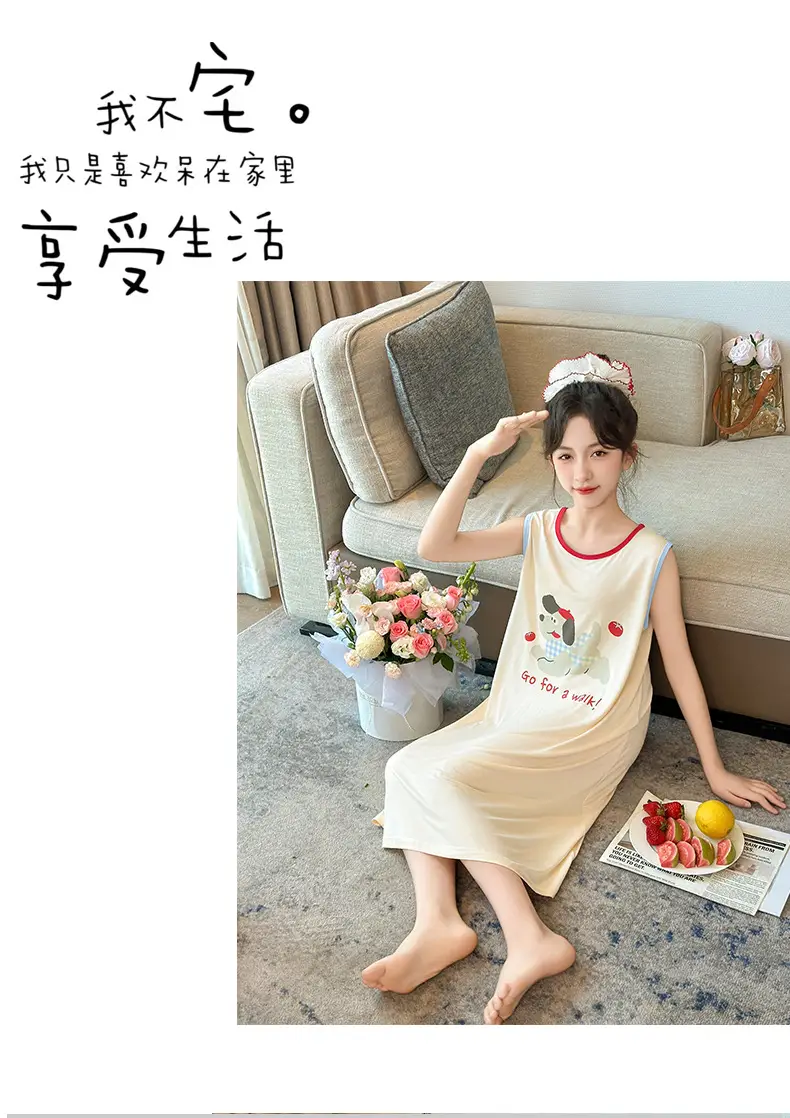 Children's Nightdress Summer Modal Girl Class A Girl New Cartoon Puppy Sleeveless Vest Sling Home Dress — feature 10