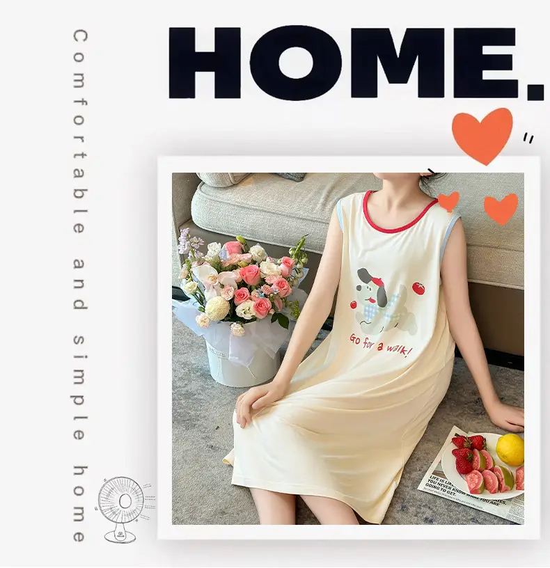 Children's Nightdress Summer Modal Girl Class A Girl New Cartoon Puppy Sleeveless Vest Sling Home Dress — feature 11