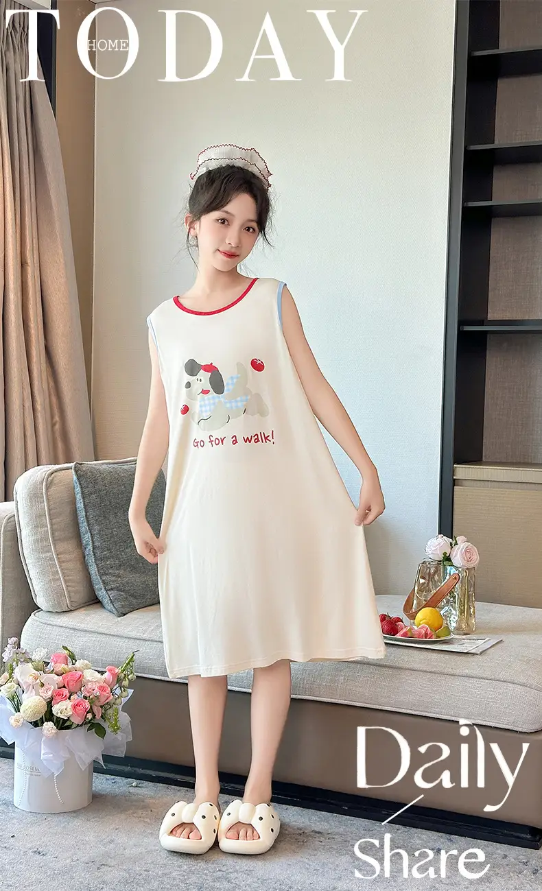 Children's Nightdress Summer Modal Girl Class A Girl New Cartoon Puppy Sleeveless Vest Sling Home Dress — feature 3