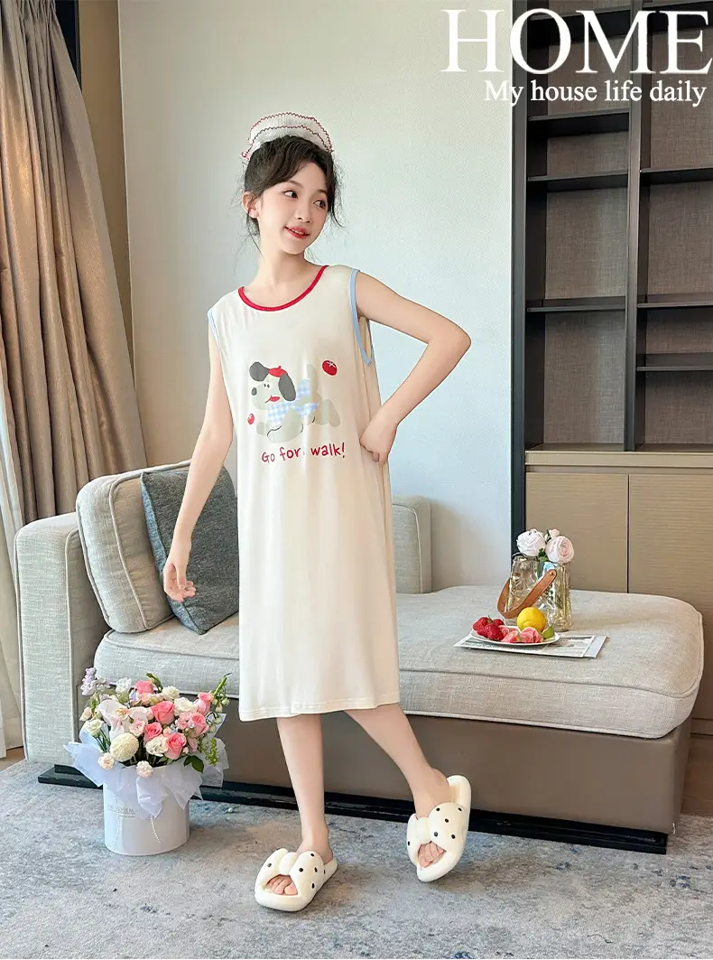 Children's Nightdress Summer Modal Girl Class A Girl New Cartoon Puppy Sleeveless Vest Sling Home Dress — feature 9
