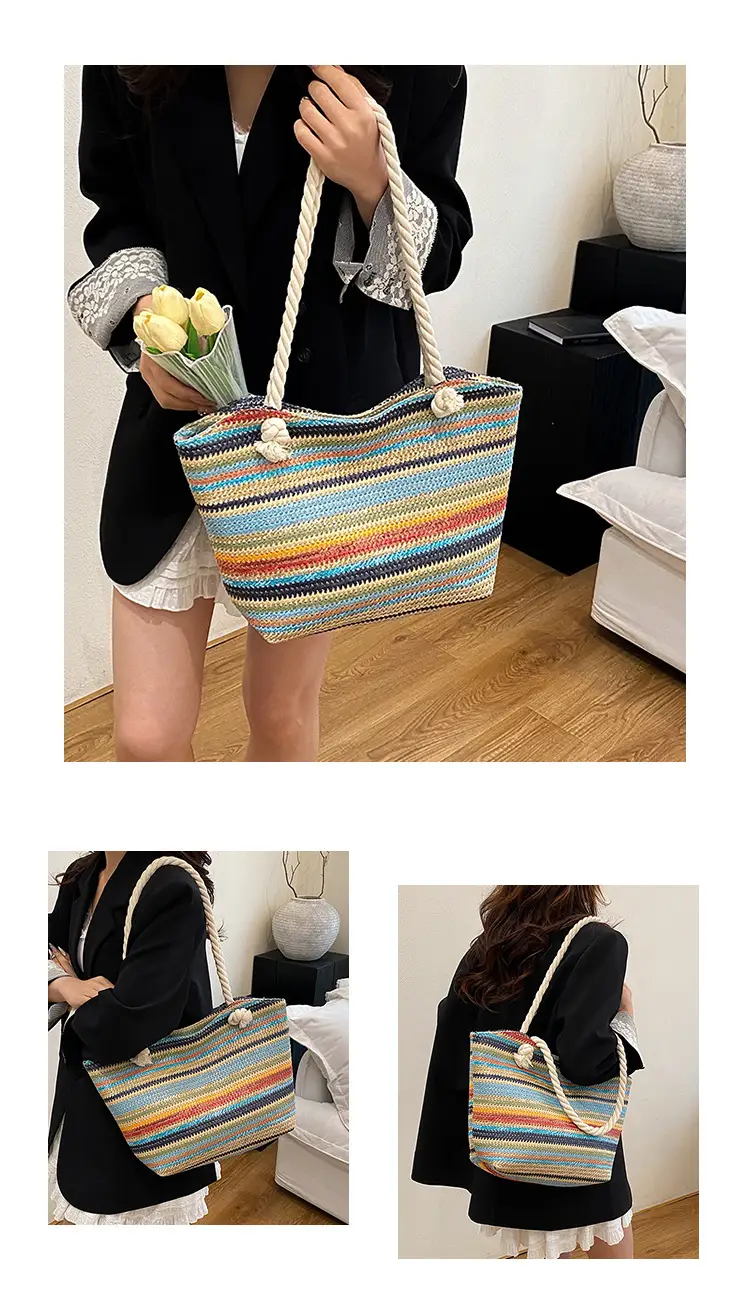 Rainbow Striped Women's Tote Bag Large Capacity — feature 10