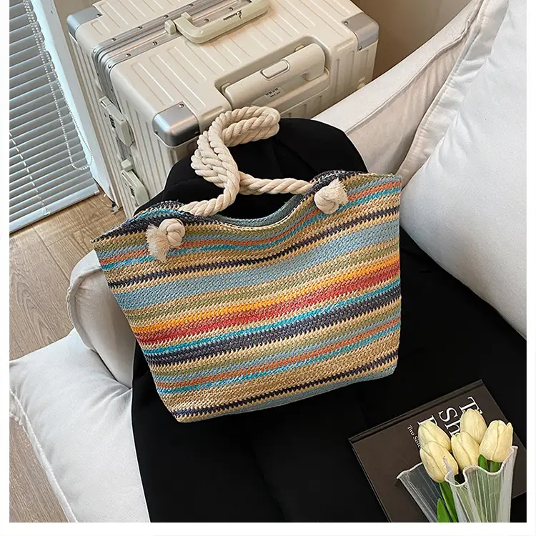 Rainbow Striped Women's Tote Bag Large Capacity — feature 11