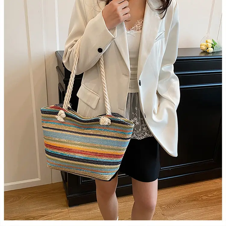 Rainbow Striped Women's Tote Bag Large Capacity — feature 2