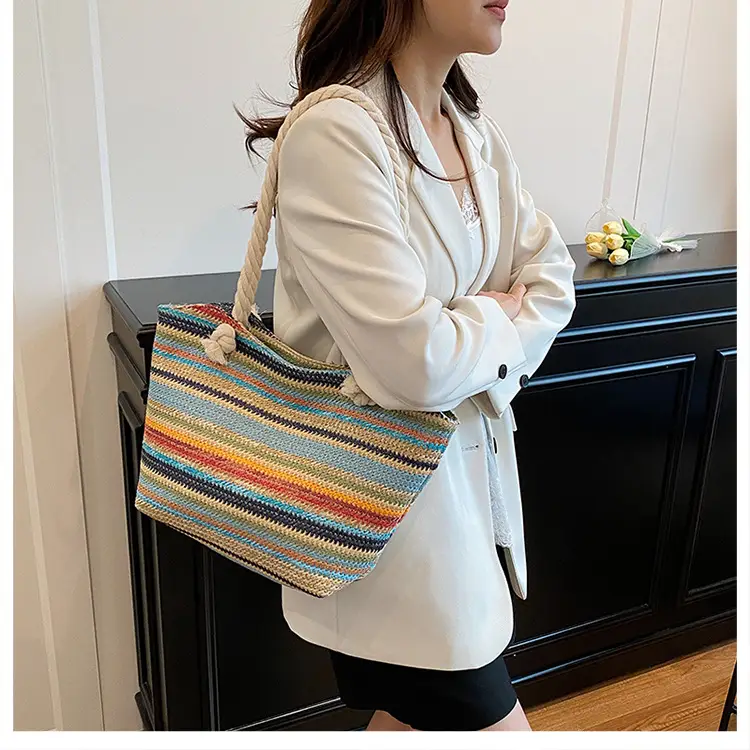 Rainbow Striped Women's Tote Bag Large Capacity — feature 20