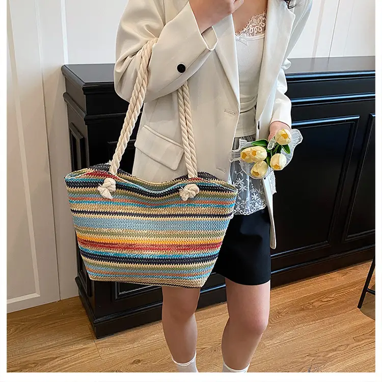 Rainbow Striped Women's Tote Bag Large Capacity — feature 21