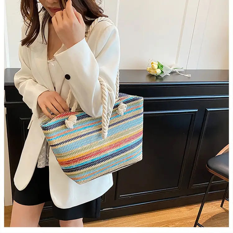 Rainbow Striped Women's Tote Bag Large Capacity — feature 22