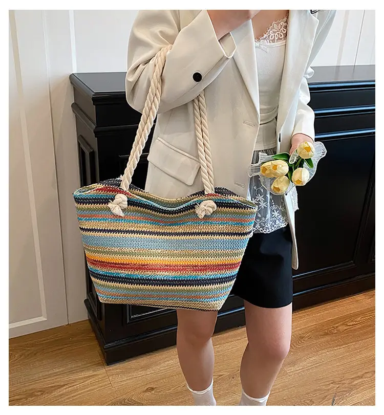 Rainbow Striped Women's Tote Bag Large Capacity — feature 23