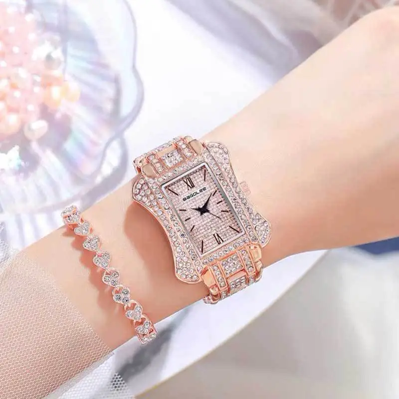 Women's Glass Quartz Bracelet Watch Gold Plated - Image 6