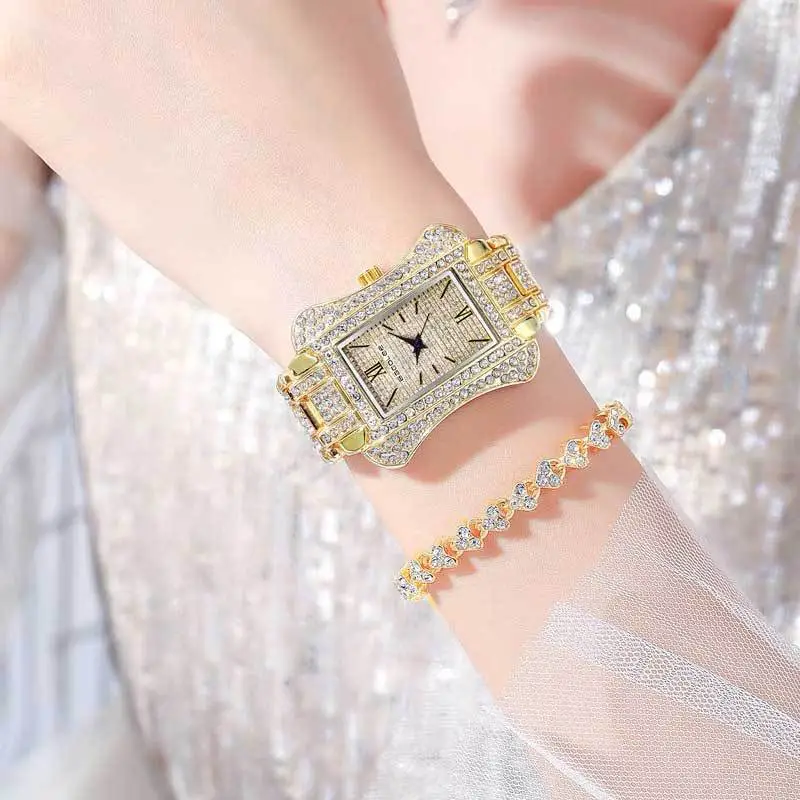 Women's Glass Quartz Bracelet Watch Gold Plated - Image 7