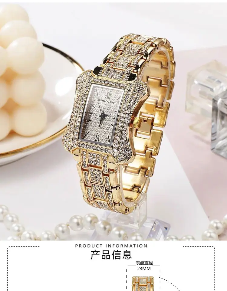 Women's Glass Quartz Bracelet Watch Gold Plated — feature 1