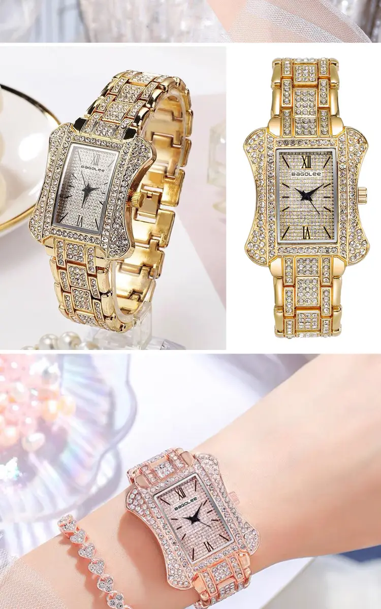 Women's Glass Quartz Bracelet Watch Gold Plated — feature 5