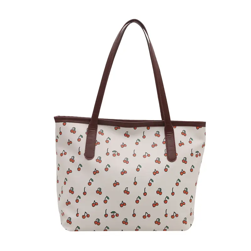 Women's Printed Textured Tote Bag Large Capacity Brown White - Image 7