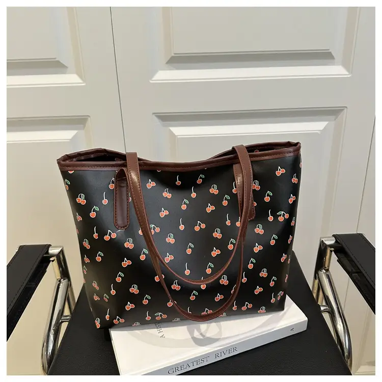 Women's Printed Textured Tote Bag Large Capacity Brown White — feature 25