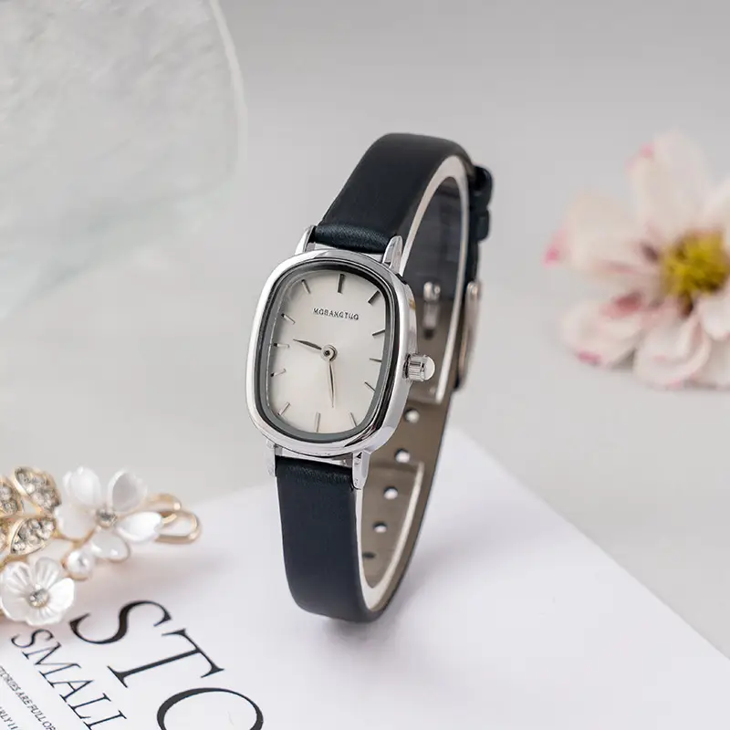 Women's Oval Watch Black Leather Waterproof
