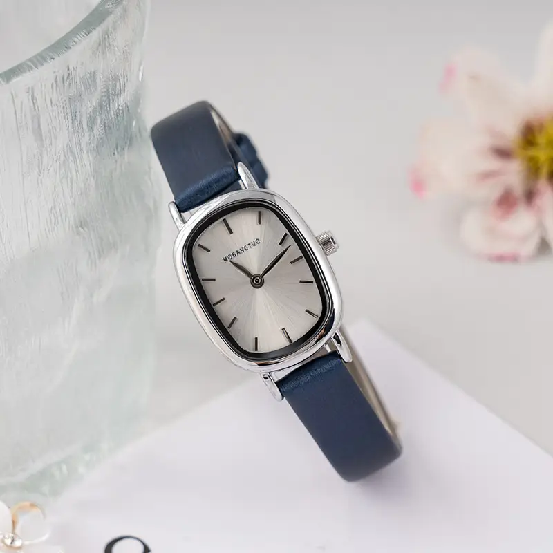 Women's Oval Watch Black Leather Waterproof