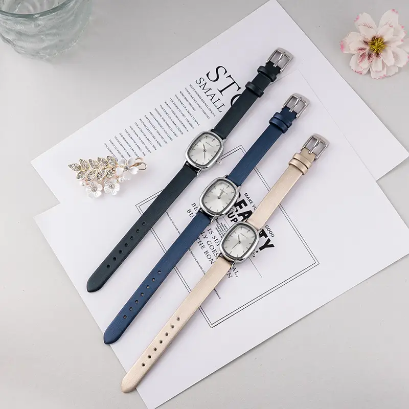 Women's Oval Watch Black Leather Waterproof