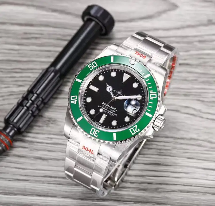 Green, Black and Blue Export Laojia Submariner Solid Steel Band Luminous Waterproof Quartz Japanese Imported Movement Watch - Image 10