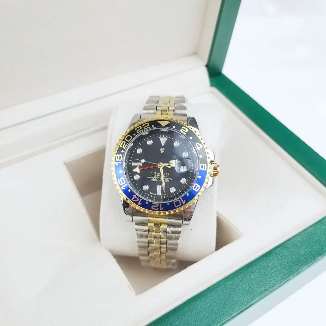 Green, Black and Blue Export Laojia Submariner Solid Steel Band Luminous Waterproof Quartz Japanese Imported Movement Watch - Image 46
