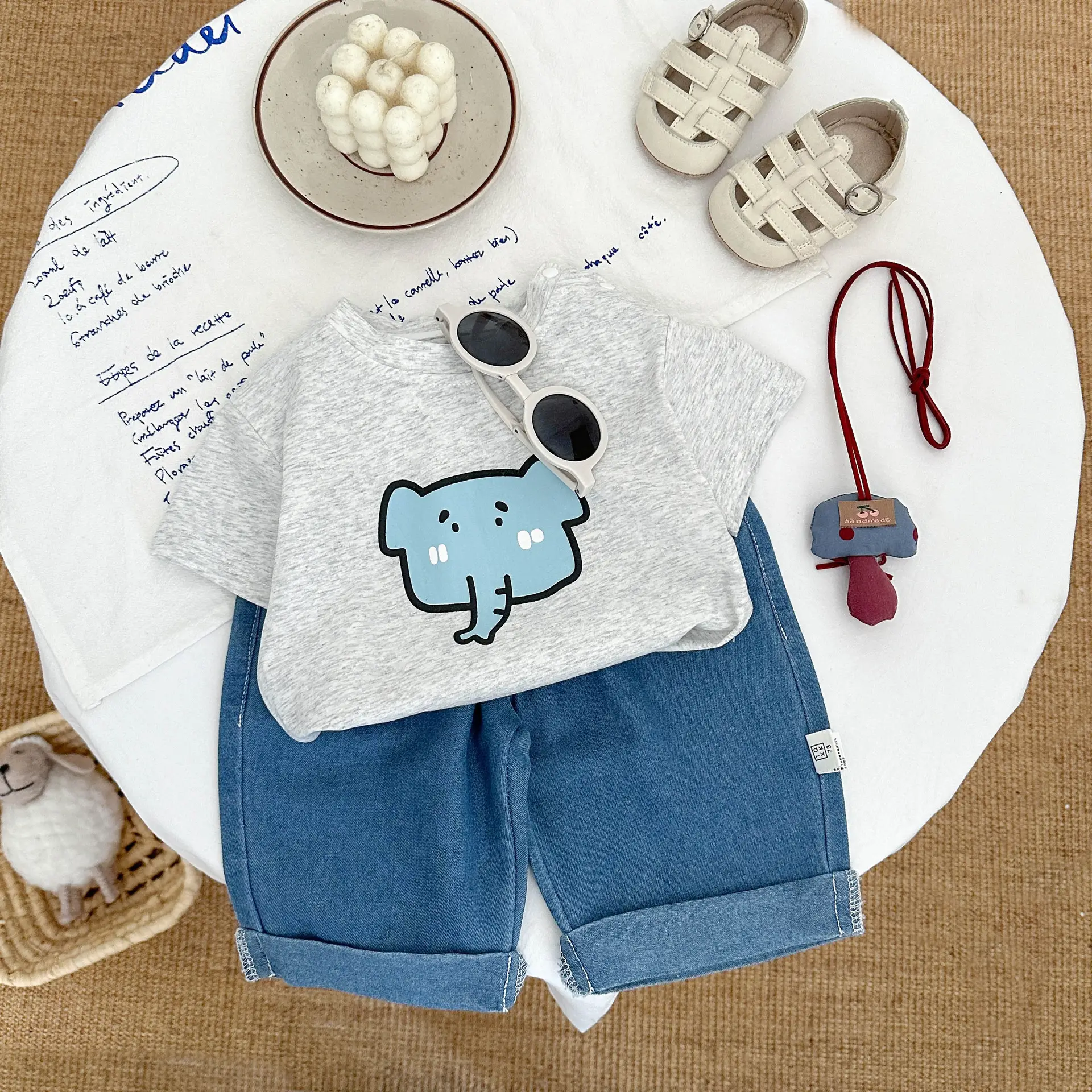 Baby Elephant Print Shorts Suit for Boys Blue - Image 4