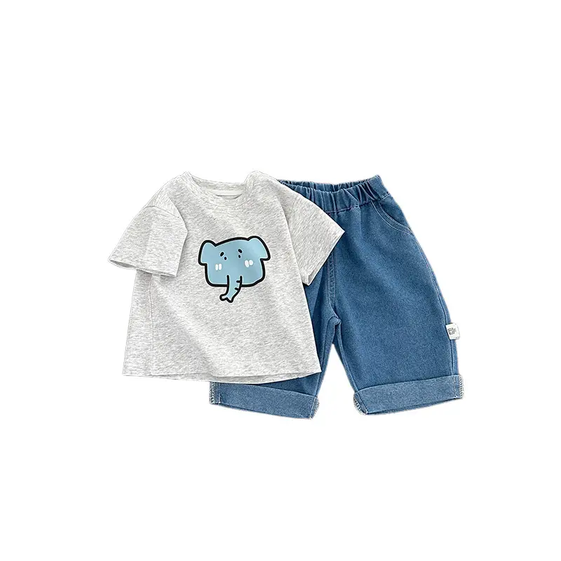Baby Elephant Print Shorts Suit for Boys Blue - Image 6
