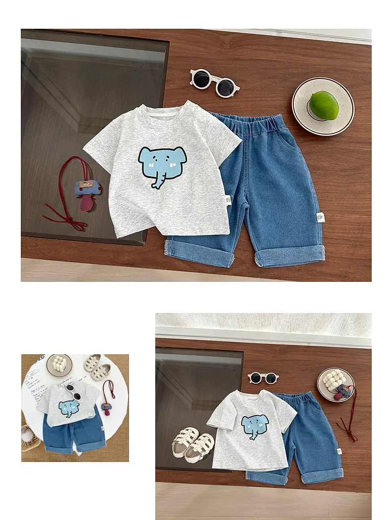 Baby Elephant Print Shorts Suit for Boys Blue — feature 5