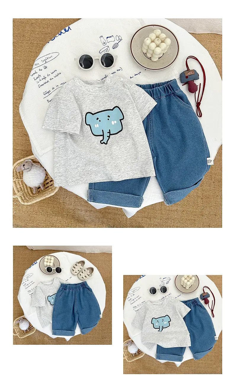Baby Elephant Print Shorts Suit for Boys Blue — feature 6