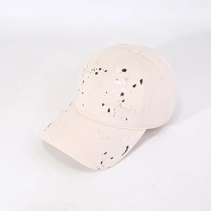Ink Wash Vintage Baseball Cap Women Holes Beige 17cm