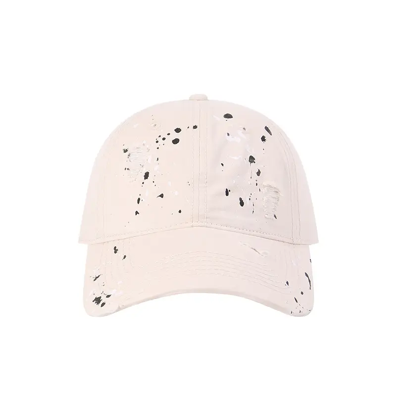 Ink Wash Vintage Baseball Cap Women Holes Beige 17cm