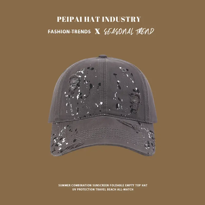 Ink Wash Vintage Baseball Cap Women Holes Beige 17cm — feature 10
