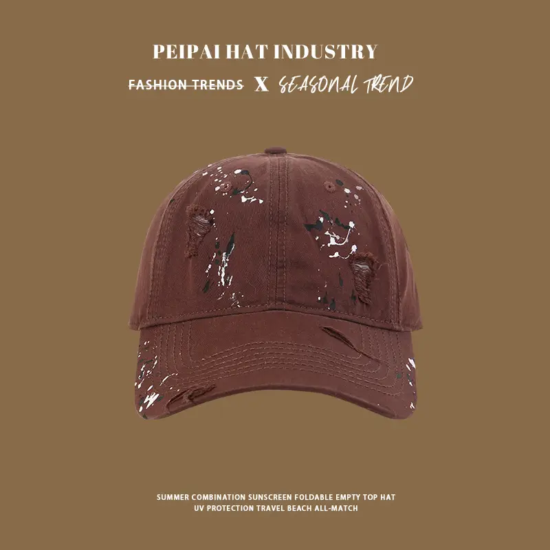 Ink Wash Vintage Baseball Cap Women Holes Beige 17cm — feature 12