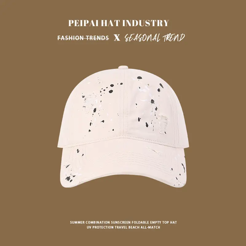 Ink Wash Vintage Baseball Cap Women Holes Beige 17cm — feature 5