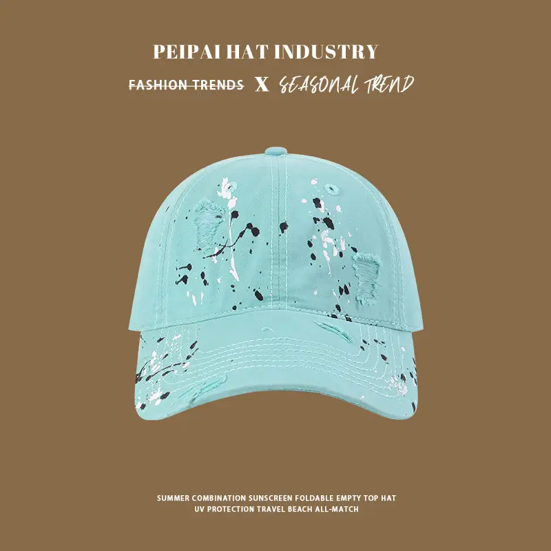 Ink Wash Vintage Baseball Cap Women Holes Beige 17cm