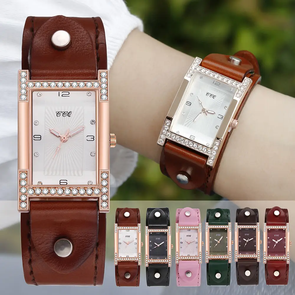 Women's Red Diamond Scale Quartz Watch with Wide Strap - Image 8