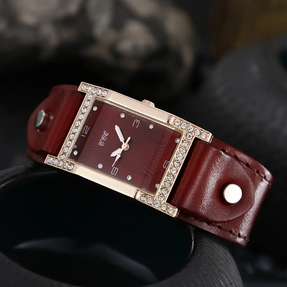 Women's Red Diamond Scale Quartz Watch with Wide Strap — feature 1