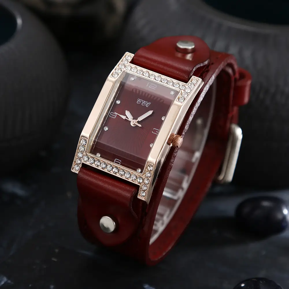 Women's Red Diamond Scale Quartz Watch with Wide Strap — feature 2